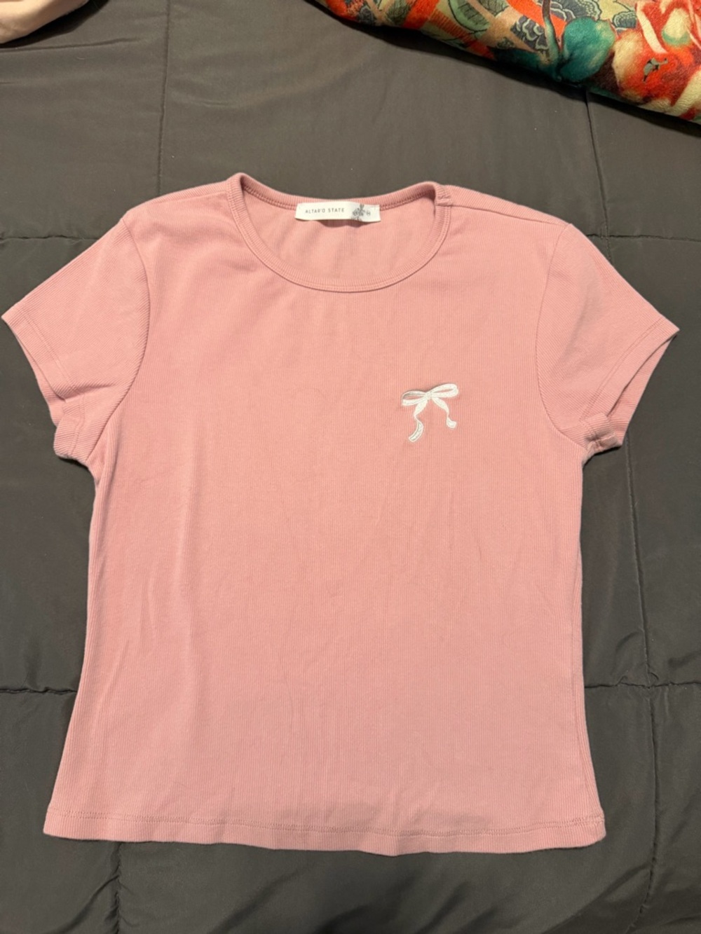 Altar'd State Dusty Pink Short Sleeve Tee with White Bow